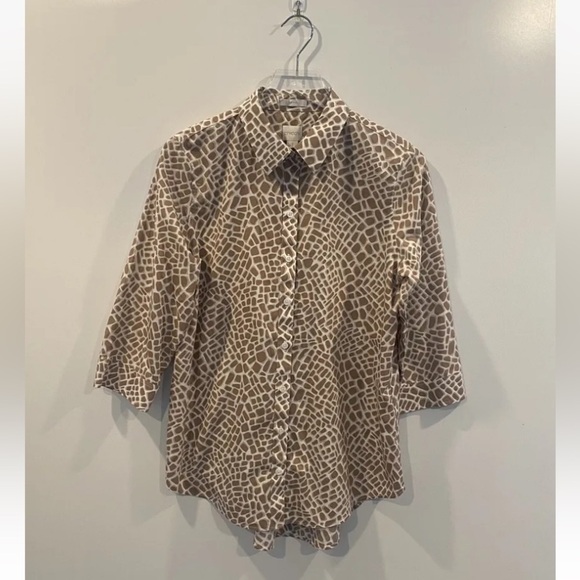 Chico’s Giraffe Print Long Sleeve Blouse Top Women’s Size 1 Medium (722) - Picture 1 of 4
